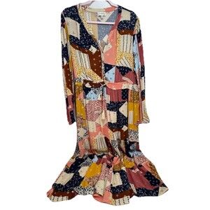 Boho Dress Womens Maxi Patchwork Print Bloomcore Whimsical Prairie Cottage  PXL